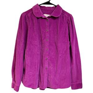 Loft Fuchsia Corduroy Button Front Shirt Long Sleeve Berry Pink Feminine Size M